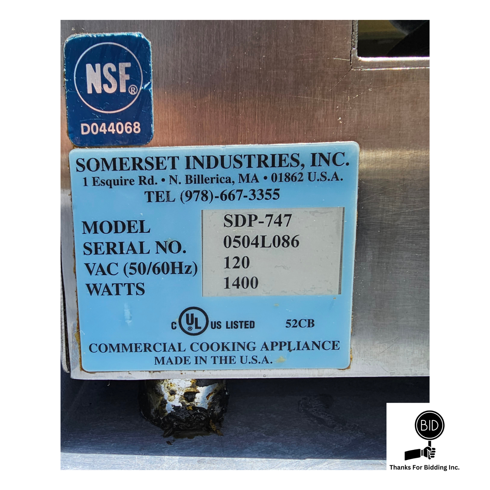 Revolutionizing Dough Preparation with Somerset Industries' SDP-747 Dough Press Revolutionizing Dough Preparation with Somerset Industries' SDP-747 Dough Press product label,  model, serial no, watts.